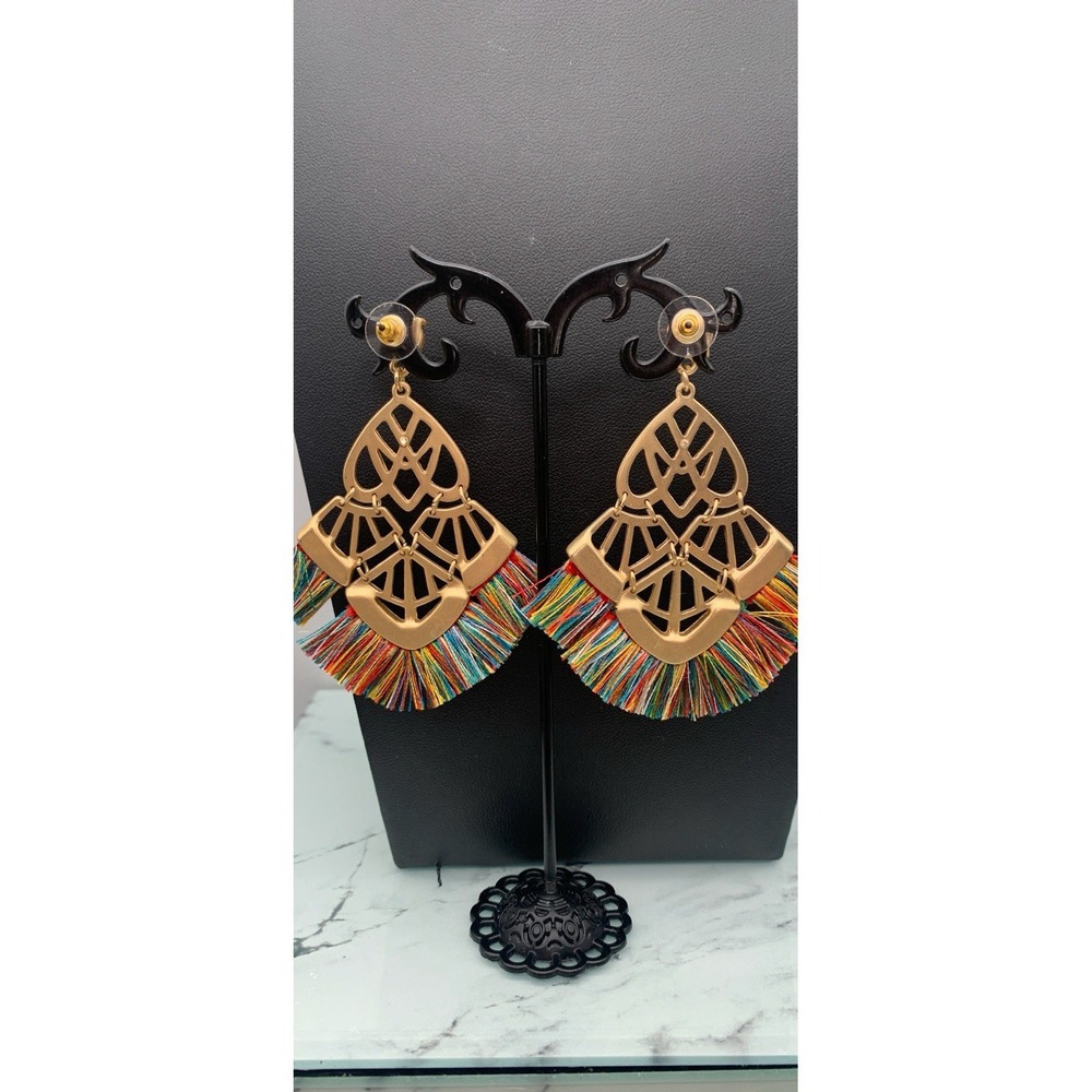 Stella & Dot Alexandria Multi Color Tassel Chandelier Dangle Earrings - Picture 4 of 5